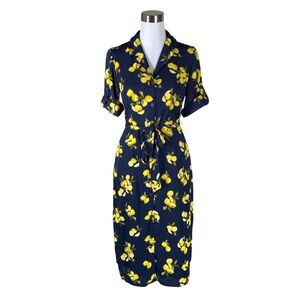 Banana Republic Navy and Lemon Midi Dress Size 4